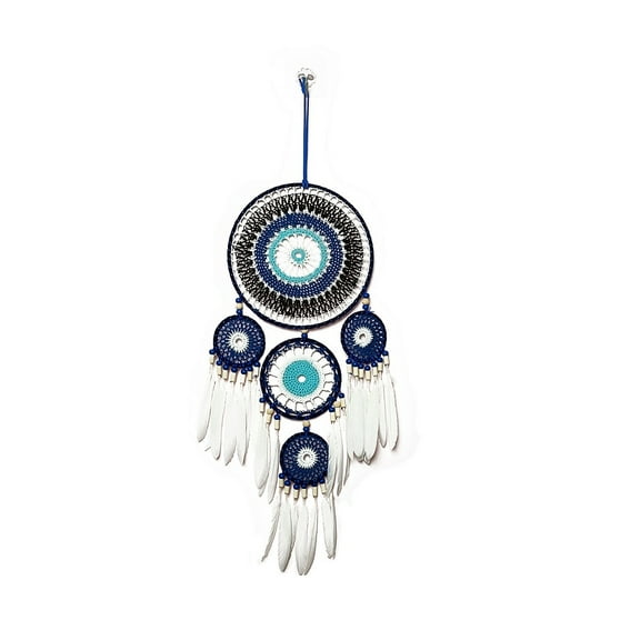 1 pc Evil Eye Woven Web/Net with Feather Wall Hanging Decorations with Iron Ring for Home Bedroom Decorations White 540mm