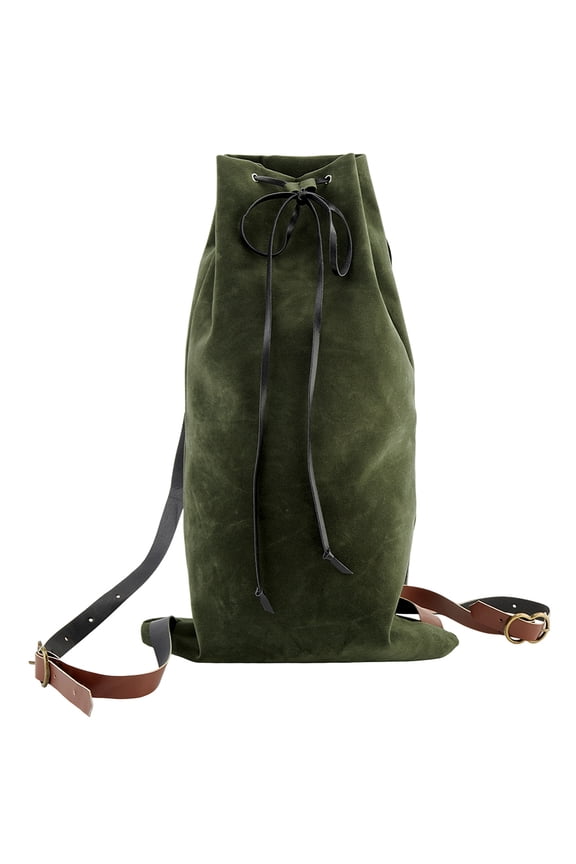 1 pc Flocking Fibre Drawstring Backpacks with PU Leather Straps and Alloy Clasps for Travel Rectangle Dark Olive Green 461x275x2mm