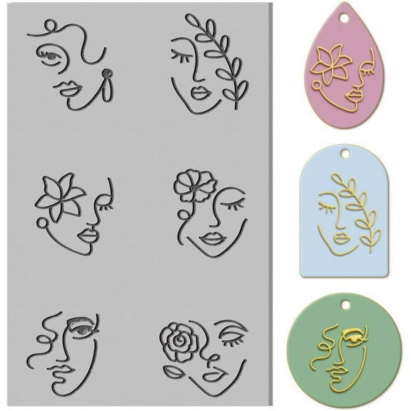 1 pc Floral Abstract Human Face Clay Texture Mat Clay Face Modeling Pattern Pad Texture Sheets for Polymer Clay Making Earrings Jewelry 4x2.6inch
