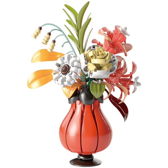 1 pc Floral Building Block Potted Bouquet Set, 382 Pcs Creative Potted Artificial Flowers, Educational Assembly Toy, Everlasting Tabletop Decor Present, Vibrant Multicolor