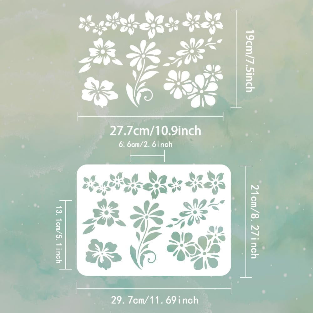 1 pc Flower Border Painting Stencil 8.3x11.7inch Floral Corner Painting ...