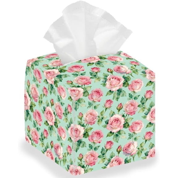 1 pc Foldable PU Leather Tissue Storage Box Paper Towel Case Container Organizer June Rose Finished Product: 132x132x132mm