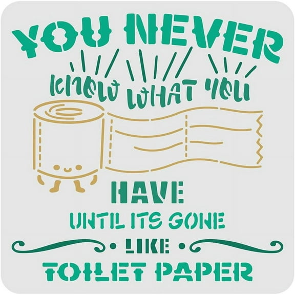 1 pc Funny Bathroom Stencil Decoration Template 11.8x11.8 inch Plastic Toilet Paper Stencils Square Reusable Stencils for Painting on Wood Floor Wall and Fabric