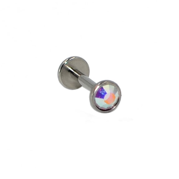 1 pc G23 Titanium Cubic Zirconia Flat Round 17 Gauge Threadless Labrets for Women Men Stainless Steel color Clear AB 8x5mm Pin: 1.2mm