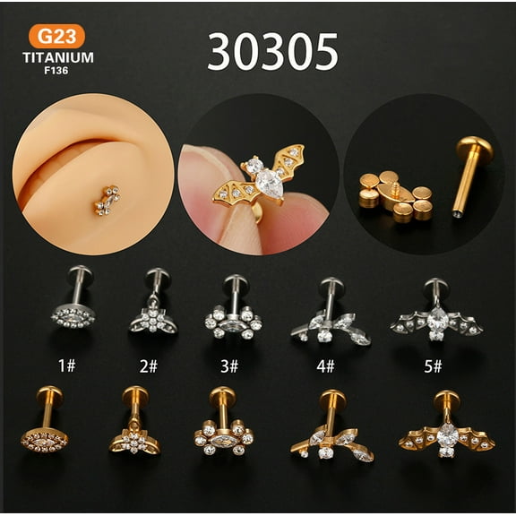 1 pc G23 Titanium Micro Pave Clear Cubic Zirconia Labrets Leaf Stainless Steel Color 8mm Pin: 1.2mm