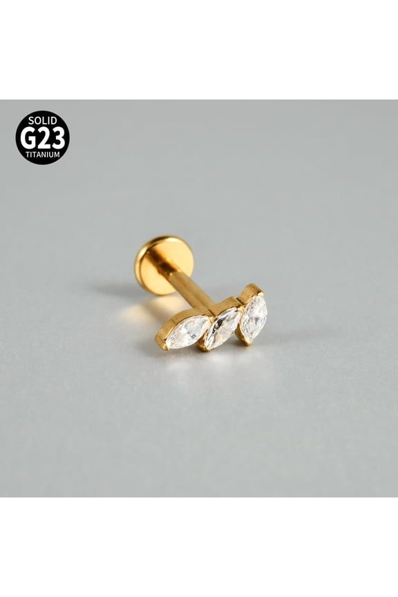 1 pc G23 Titanium Micro Pave Cubic Zirconia Cartilage Earrings Internally Threaded Labrets Stud Tragus Stud Flat Back Earring Leaf Golden 8mm Pin: 1.2mm