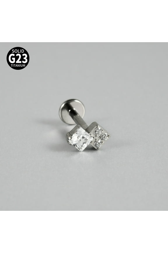 1 pc G23 Titanium Micro Pave Cubic Zirconia Cartilage Earrings Internally Threaded Labrets Stud Tragus Stud Flat Back Earring Leaf Stainless Steel color 8mm Pin: 1.2mm