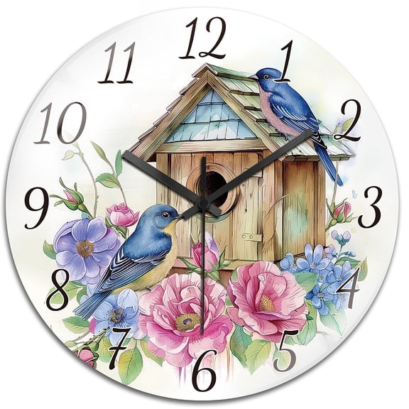 1 pc Glass Wall Clock for Home Living Room Bedroom Decoration Bird 300x300mm