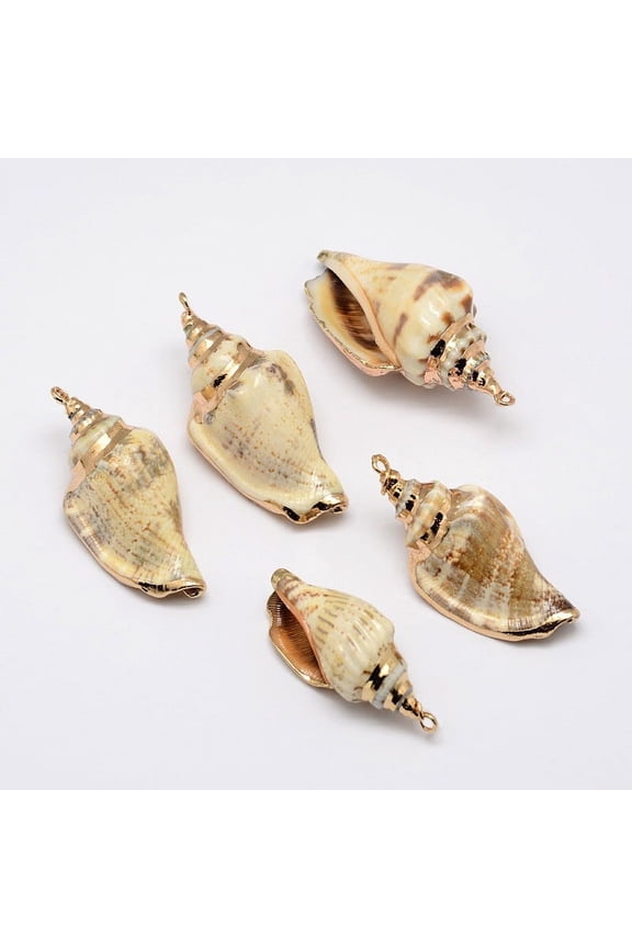 1 pc Golden Electroplated Conch Shell Pendants Mixed Color 26~52x13~23x15~17mm Hole: 2mm