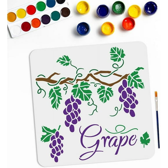1 pc Grape Vine Stencil Grape Stencil 11.811.8inch Hanging Grape and Leaves Pattern with Paint Brush Grapevine Rustic Decor Stencil for Painting on Wood Canvas Wall DIY Art Crafts