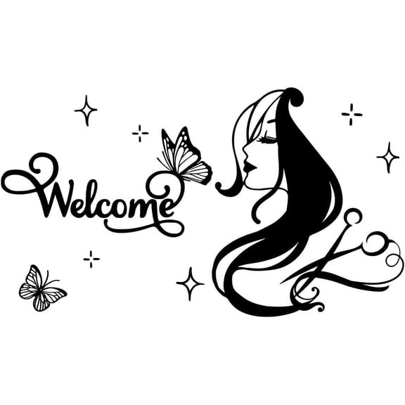 1 pc Hairdressers Salon Wall Decal Beauty Salon Wall Sticker Welcome Creative Personality Vinyl DIY Art Mural for Scissors Barber Shop Deocr Wall Sticker Vinyl Transfer