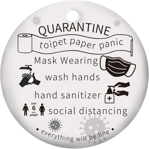 1 pc Handmade Porcelain Pendants Flat Epidemic Prevention Theme White 75x2mm