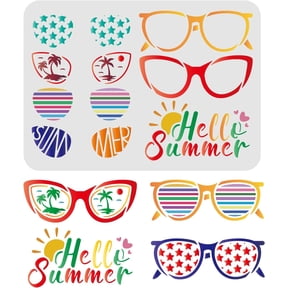 1 pc Hello Summer Stencil 11.7x8.3inch Sunglasses Drawing Stencil Reusable Summer Theme Stencil Happy Summer Stencil for Painting on Wood Tile Paper