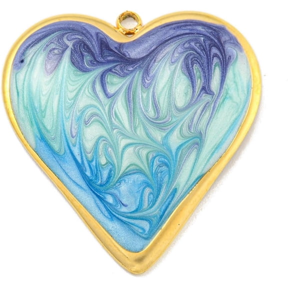 1 pc Ion Plating(IP) 304 Stainless Steel Pendants with Enamel Real 18K golden Plated Heart Charm Medium Aquamarine 31x29x3.5mm Hole: 2mm