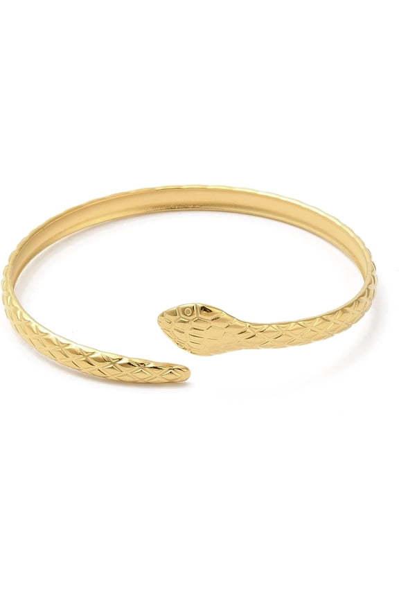 1 pc Ion Plating(IP) Stainless Steel Bangles Snake Cuff Bangles Jewelry for Women Real 18K Gold Plated Inner Diameter: 2-1/4 inch(5.7cm) for Handmade