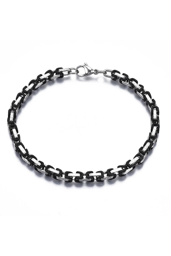 1 pc Ion Plating(IP) Two Tone 201 Stainless Steel Byzantine Chain Bracelets Nickel Free Electrophoresis Black 8-1/2 inch(21.5cm)