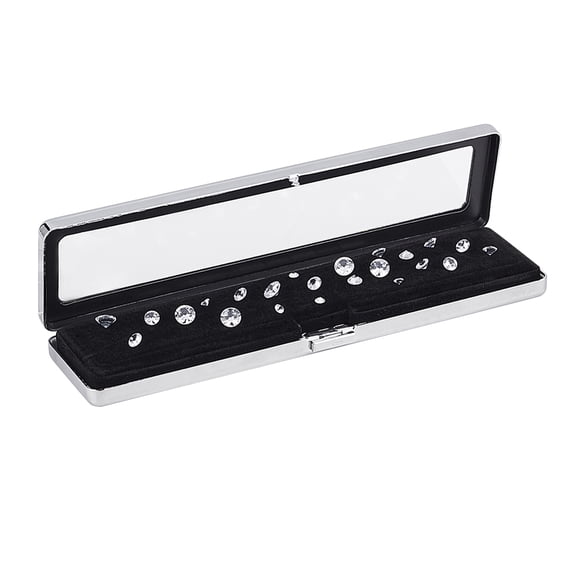 1 pc Iron Gemstone Display Boxes Jewelry Container with Velvet and Glass Rectangle Platinum 200x52x17mm Inner Diameter: 19.5x0.6cm