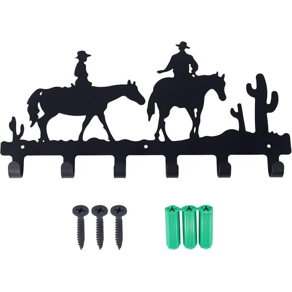 1 pc Iron Wall Mounted Hook Hangers Decorative Organizer Rack with 6 Hooks West Cowboy for Bag Clothes Key Scarf Small Wall Shelf Holder Wall Decorative 7.8"x16"