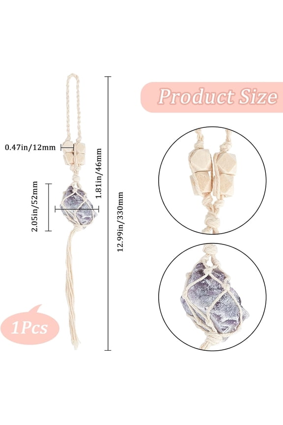 1 pc Irregular Natural Amethyst Hanging Pendant Decoration with Cotton Cord & Wood Beads for Car Interior Ornament Accessories 285~320x29~39.5x23.5~32mm