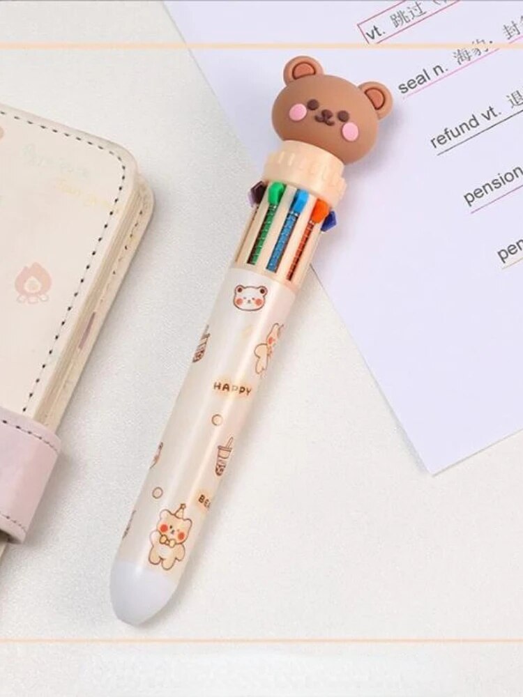 1 Pc Kawaii Bear Cartoon Silicone 10 Colors Chunky Ballpoint Pen School ...