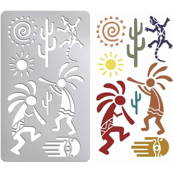 1 pc Kokopelli Fertility Deity Metal Stencil Sun Gecko Stainless Steel Reusable Template Cutting Dies Drawing Stencils Tool Templates