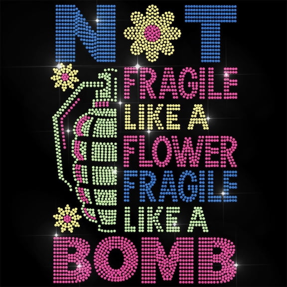 1 pc Letter Rhinestone Iron on Transfer NOT Fragile Like A Flower Bling Diamond Hotfix Patches for Clothes 11.6"x8.2" Large Iron On Sequin Applique