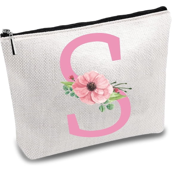 1 pc Letter S Cosmetic Bag A to Z Make Up Bag Portable Makeup Pouch Canvas Toiletry Organizer Small Travel Storage Purse Pencil Case with Zipper Gift for Vacation Girlfriend Wife Women 7x10 Inch