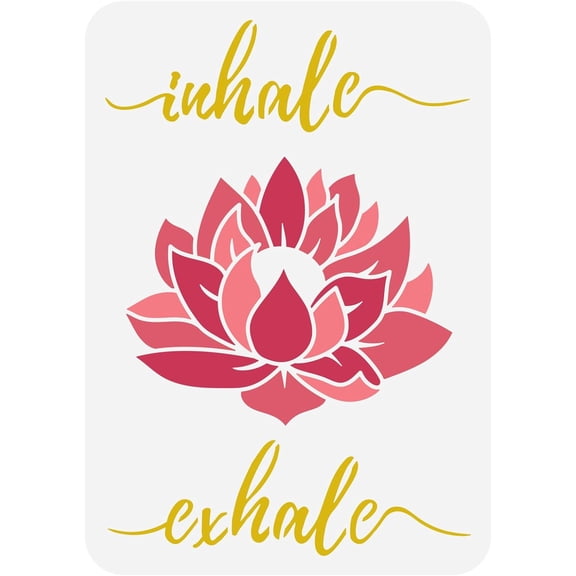 1 pc Lotus Stencil Template 8.3x11.7inch Theme Painting Stencil Plastic Lotus Flower Pattern & Inhale Exhale Text Stencil