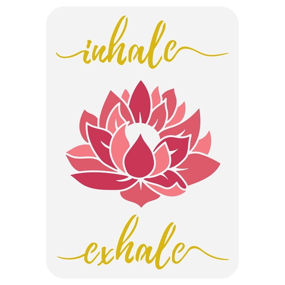 1 pc Lotus Stencil Template 8.3x11.7inch Yoga Theme Painting Stencil Plastic Lotus Flower Pattern & Inhale Exhale Text Stencil Reusable DIY Art and Craft Stencil for Wall Furniture Decor