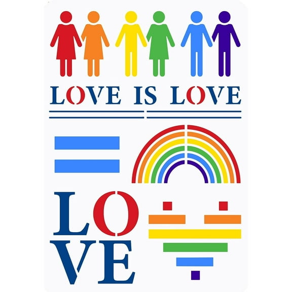 1 pc Love Rainbow Painting Stencil 11.7x8.3 inch Equality Love PET Hollow Out Craft Stencils with Words of "Love is Love" for Painting on T-Shirts Canvas Bag Wood Signs Furniture