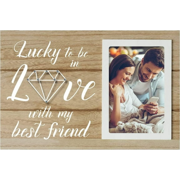 1 pc Lovers Romantic Picture Frame Engagement Wedding Gifts for Engaged Couples Honeymoon Trip Photo Frame - Lucky to Be in Love with My Best Friend - 4x6inch Photo