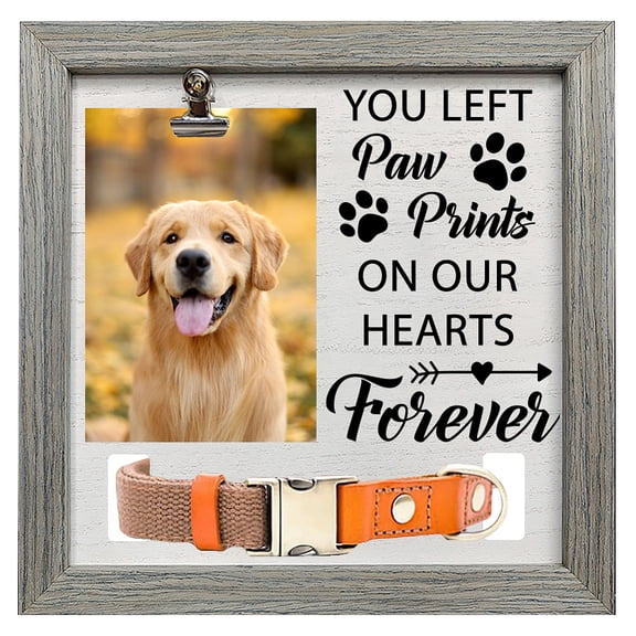 1 pc MDF Pet Photo Frames for Tabletop Display Photo Frame Square with Word Gray Paw Print 230x230mm Gray