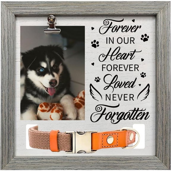 1 pc MDF Pet Photo Frames for Tabletop Display Photo Square with Word Gray Paw Print 230x230mm