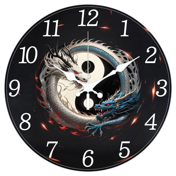 1 pc MDF Printed Wall Clock for Home Living Room Bedroom Decoration Flat Round Dragon 300mmDIY