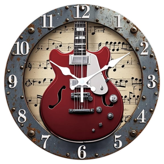 1 pc MDF Printed Wall Clock for Home Living Room Bedroom Decoration Flat Round Guitar 300mm