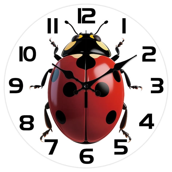 1 pc MDF Printed Wall Clock for Home Living Room Bedroom Decoration Flat Round Ladybug 300mm