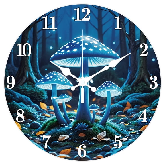 1 pc MDF Printed Wall Clock for Home Living Room Bedroom Decoration Flat Round Mushroom 300mmDIY