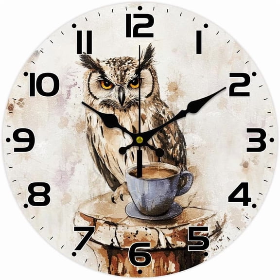 1 pc MDF Printed Wall Clock for Home Living Room Bedroom Decoration Flat Round Owl 300mm