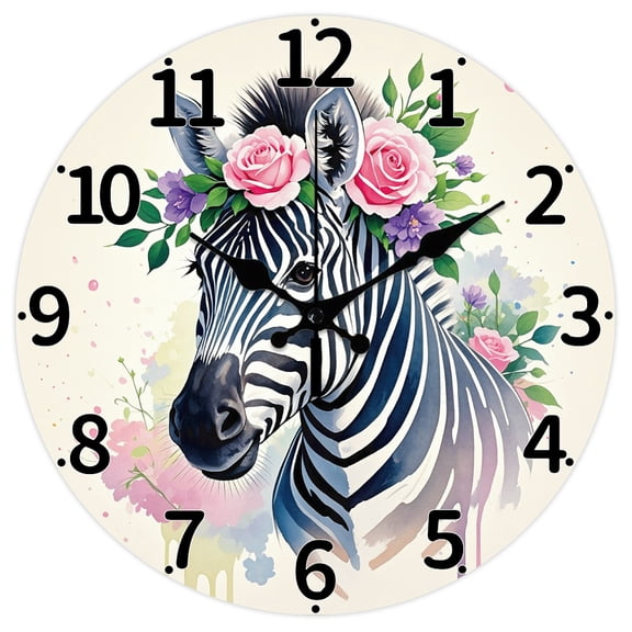 1 pc MDF Printed Wall Clock for Home Living Room Bedroom Decoration Flat Round Zebra 300mm