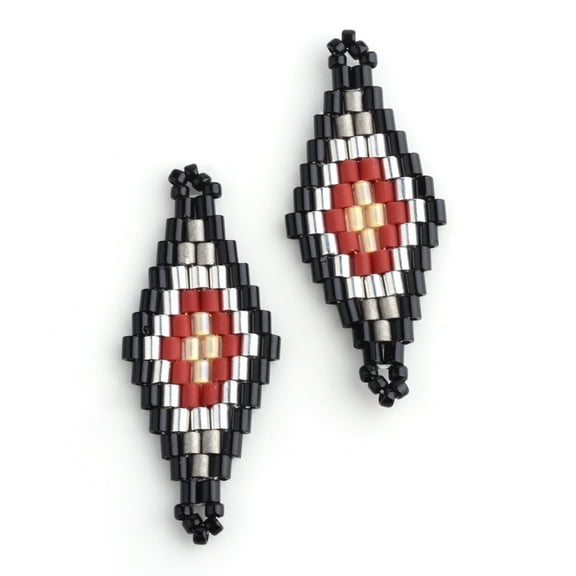 1 pc MIYUKI & TOHO Japanese Seed Beads Handmade Links Rhombus Loom Pattern Red 31~32.5x13~13.5x1.5~2mm Hole: 1mm