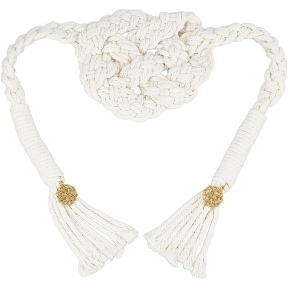 1 pc Macrame Cotton Cord Wrist Corsages for Wedding Party Decorations with Alloy Knot Beige 1900mm