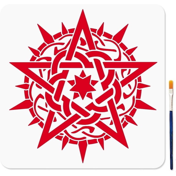 1 pc Magic Star Witchcraft Stencil 11.811.8inch Pentagram Divination Stencil with Paint Brush Mystical Astrolabe Drawing Template for Painting on Wood DIY Crafts Wall Canvas