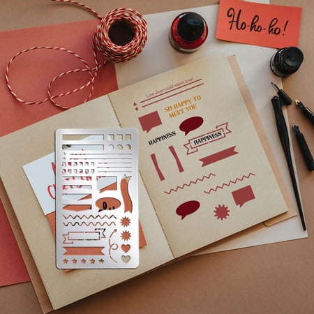 1 pc Metal Stencil for Journaling Lines Lists Banners Planner Stencils Wood Burning Stainless Steel Dot Journal Template for Diary Reusable Templates for Drawing Notebook Scrapbook