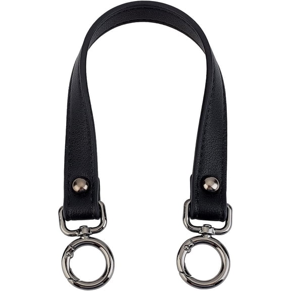 1 pc Microfiber Leather Bag Tape with Gunmetal Zinc Alloy Swivel Spring Gate Rings Clasps for Bag Straps Replacement Black 37x1.8x1.2cm