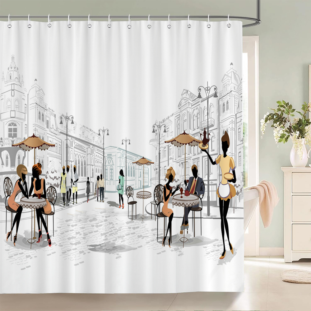 1 pc Minimalist style Art Woman Street View Printing Shower Curtains ...