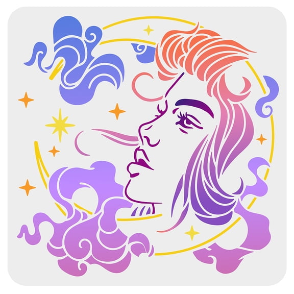 1 pc Moon Girl Painting Stencil 11.8x11.8 inch Hollow Out Cloud Star Craft Stencil Reusable Plastic PET Beauty Women Face Drawing Stencils for oto Album Wall Paper Fabric Clothes