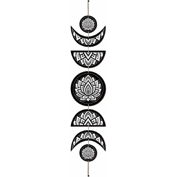 1 pc Moon Phase Wood Hanging Wall Decorations with Cotton Thread Tassels for Home Wall Decorations July Lotus 790mm creative