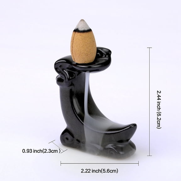 1 pc Moon Shape Ceramics Ornaments Backflow Incense Mini Incense Burner Decorative Gifts Black 56.5x23.5x62mm Hole: 5mm