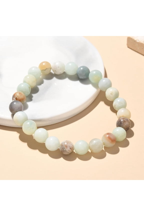 1 pc Natural Flower Amazonite Bead Stretch Bracelets Round 2-1/8 inch~2-3/8 inch(5.5~6cm) Bead: 8mm