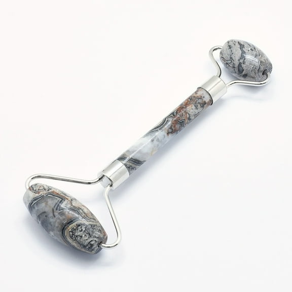 1 pc Natural Map Stone/Picasso Stone/Picasso Jasper Brass Face Massager Facial Rollers Platinum Platinum 142~150x54~58x19~22mm
